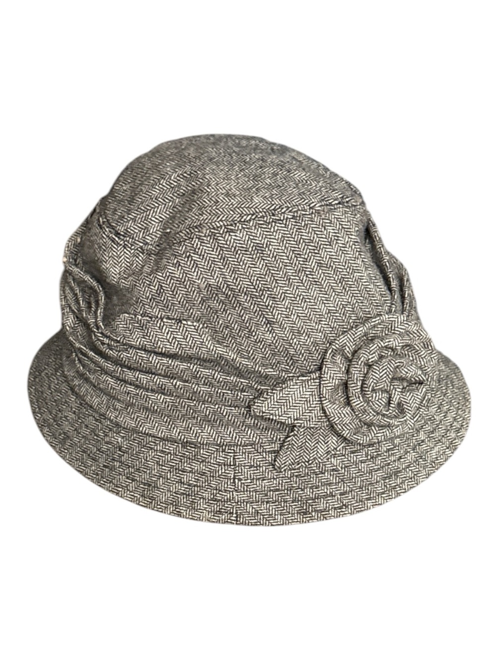 San Diego Hat Company Gray Wool Tweed Textured Bucket Hat with Rosette